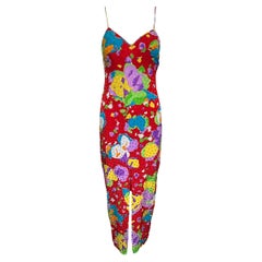 Robe en jacquard de soie rouge multicolore de Galanos, années 1990