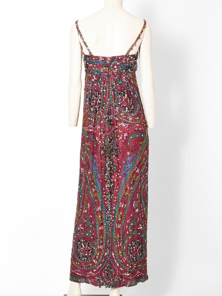 Galanos  Paisley Pattern Beaded Gown In Good Condition For Sale In New York, NY