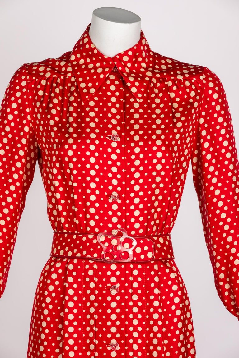 Galanos Red Polka Dot Lucite Belted Silk Maxi Dress, 1970s For Sale at ...