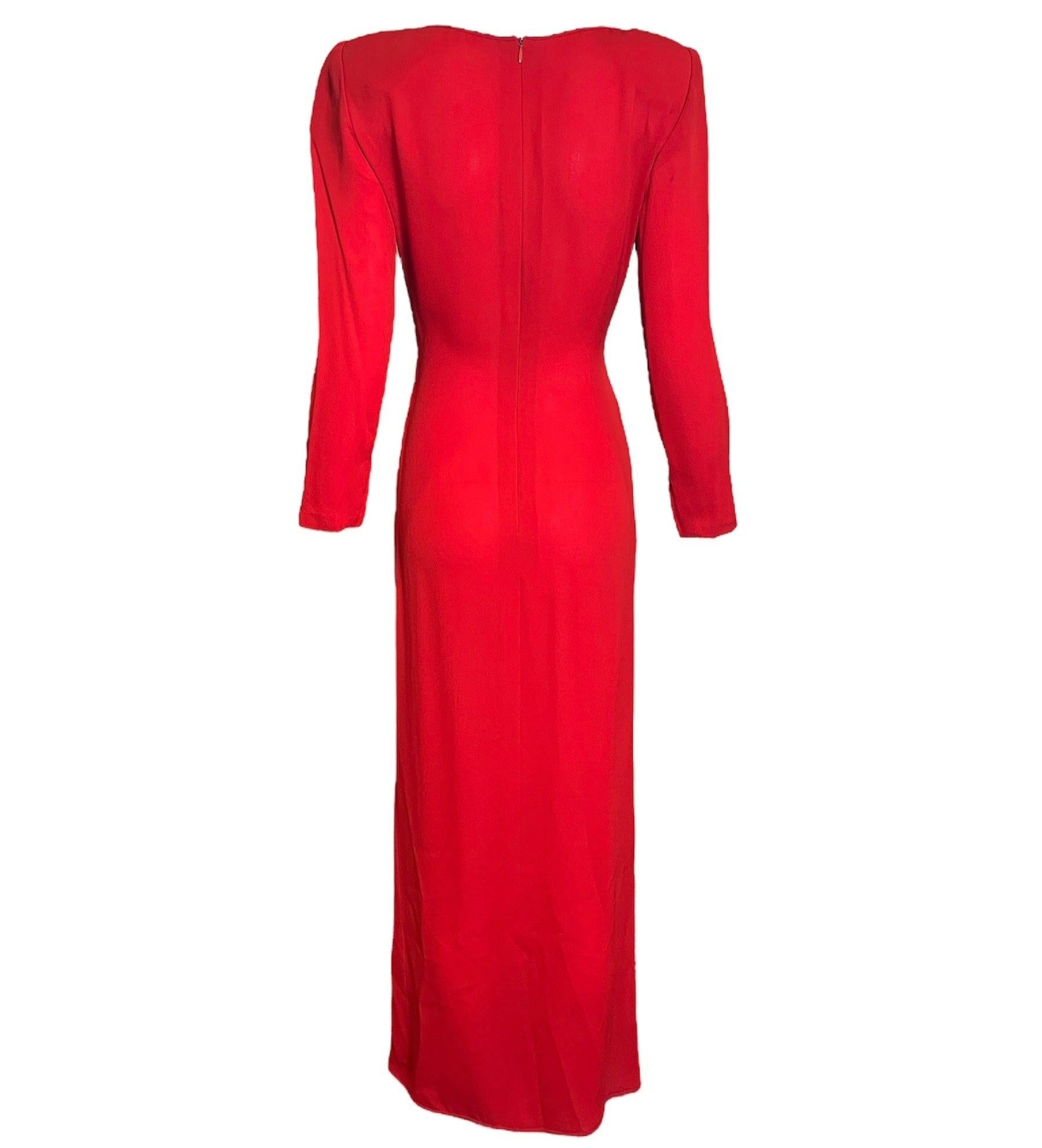 Galanos Rotes Kleid aus Seide mit geraffter Front, 1980er Jahre im Zustand „Hervorragend“ im Angebot in Los Angeles, CA