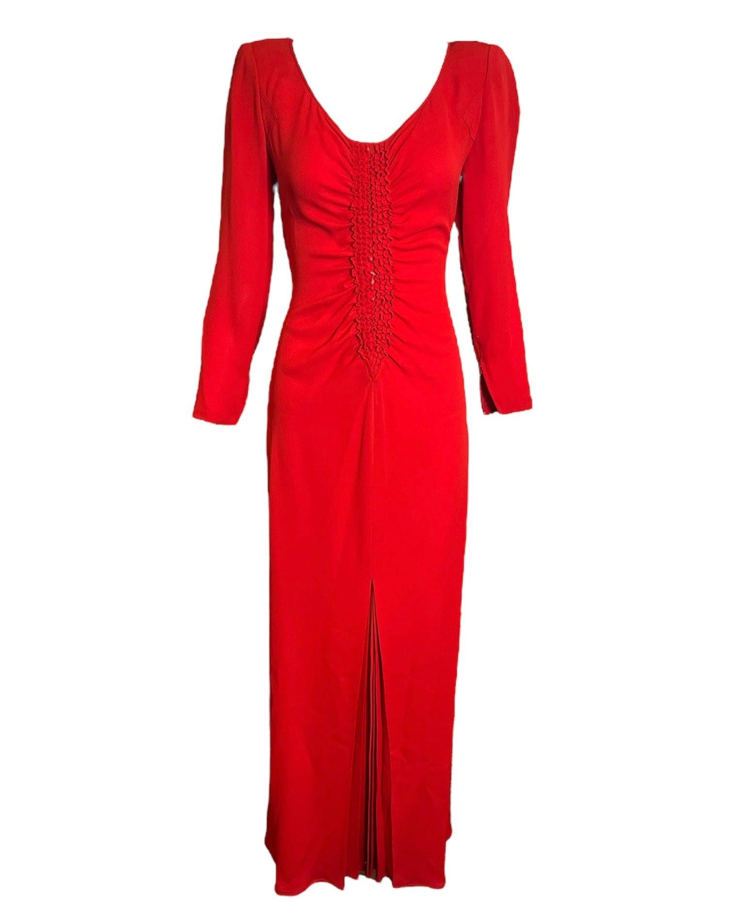 Galanos Rotes Kleid aus Seide mit geraffter Front, 1980er Jahre im Angebot