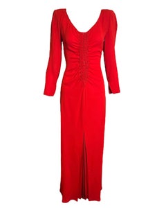 Galanos Rotes Kleid aus Seide mit geraffter Front, 1980er Jahre