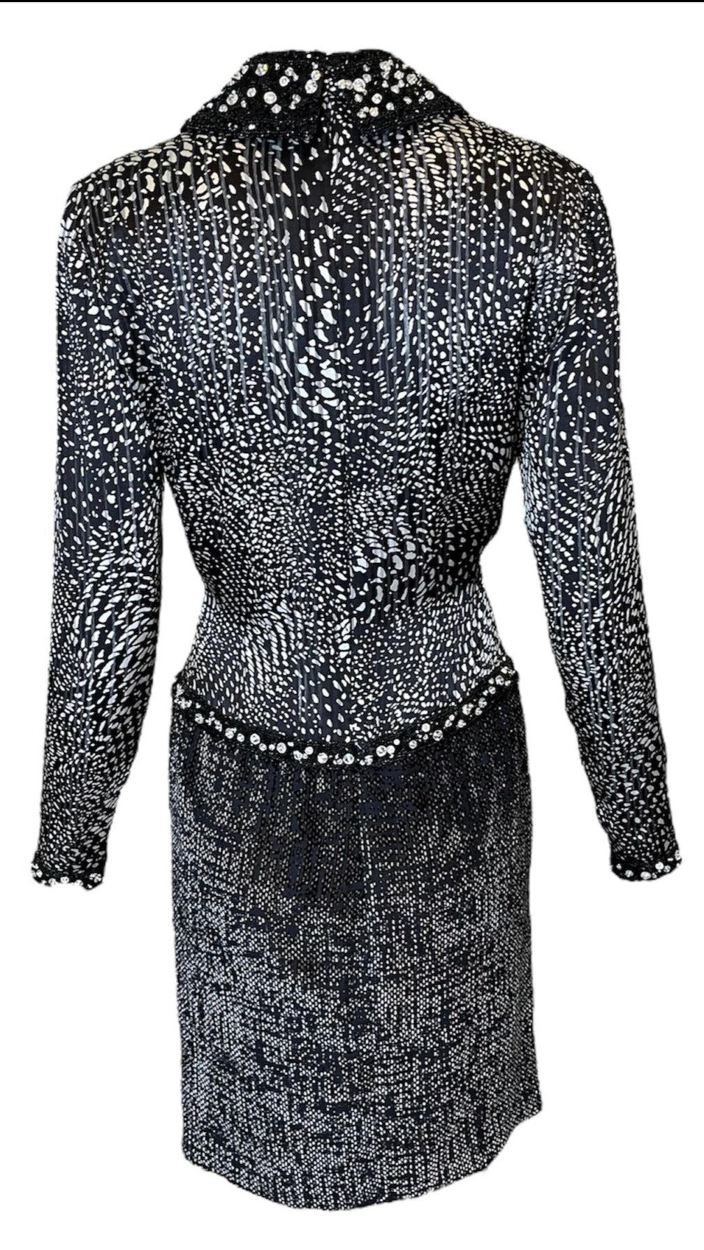 Black Galanos Sequined Abstract Print Cocktail Dress With Embellishment, 1980s For Sale