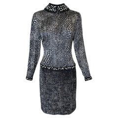 Galanos Sequined Abstract Print Cocktail Dress With Embellishment, 1980s