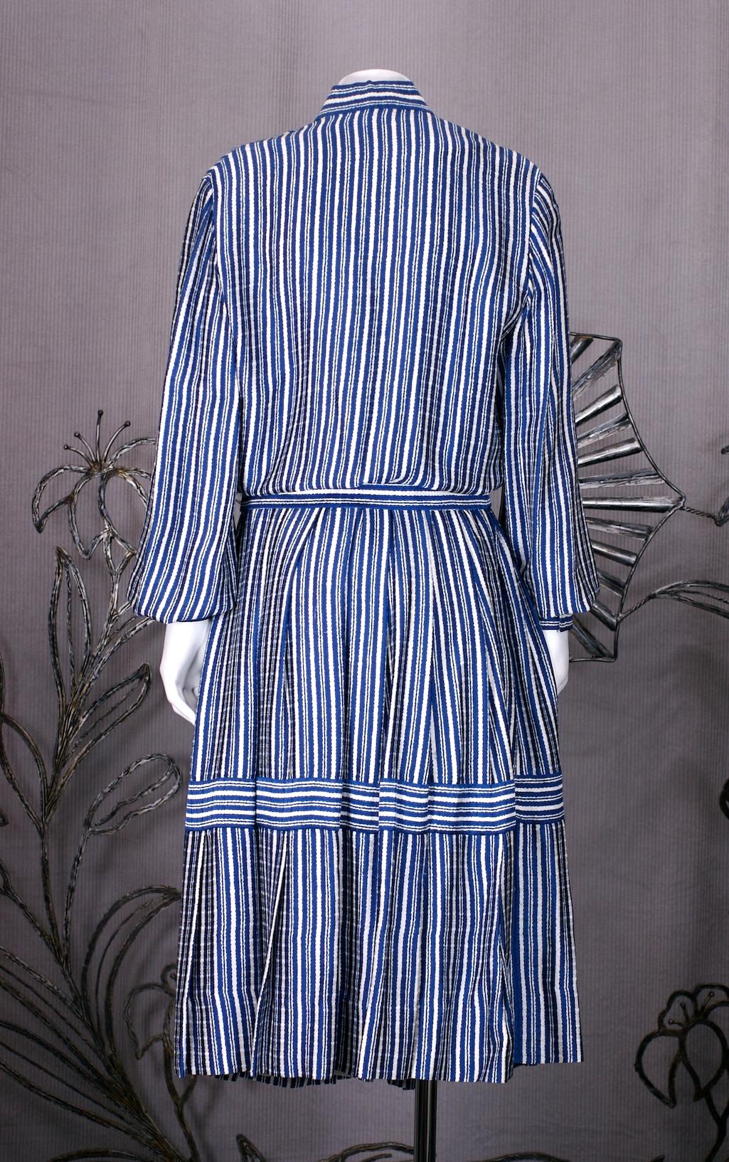 Galanos gestreiftes 2-teiliges Kleid aus Seidenkrepp von Galanos im Zustand „Hervorragend“ im Angebot in New York, NY