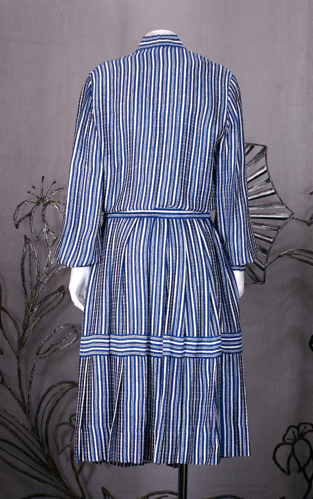 Purple Galanos Silk Crepe Striped 2 Pc Dress For Sale