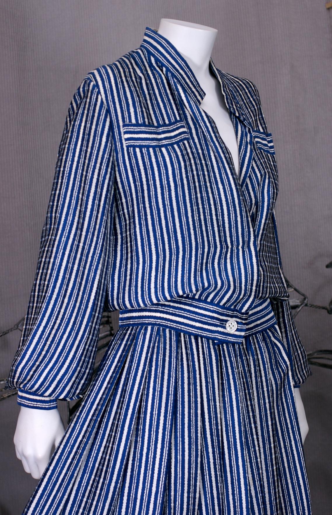 Galanos Silk Crepe Striped 2 Pc Dress In Excellent Condition For Sale In New York, NY