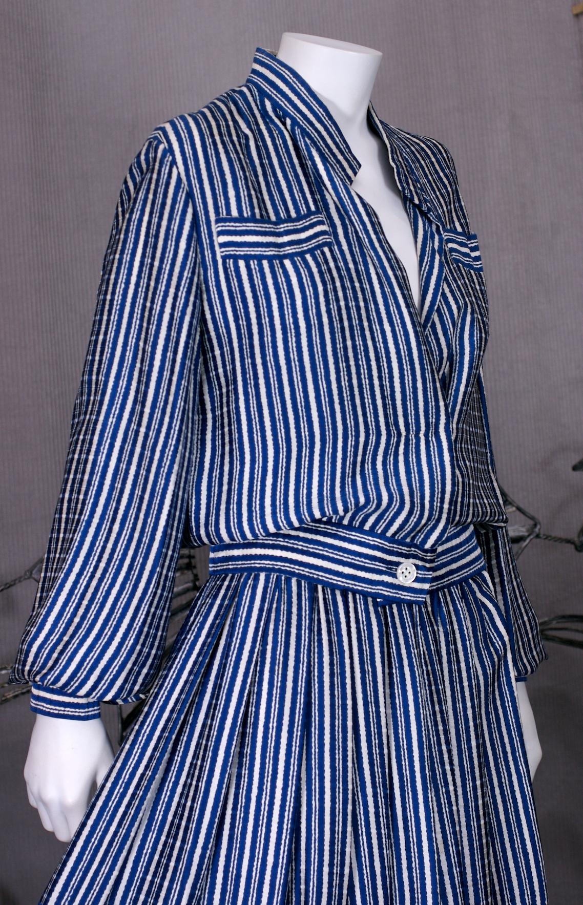 Galanos gestreiftes 2-teiliges Kleid aus Seidenkrepp von Galanos Damen im Angebot