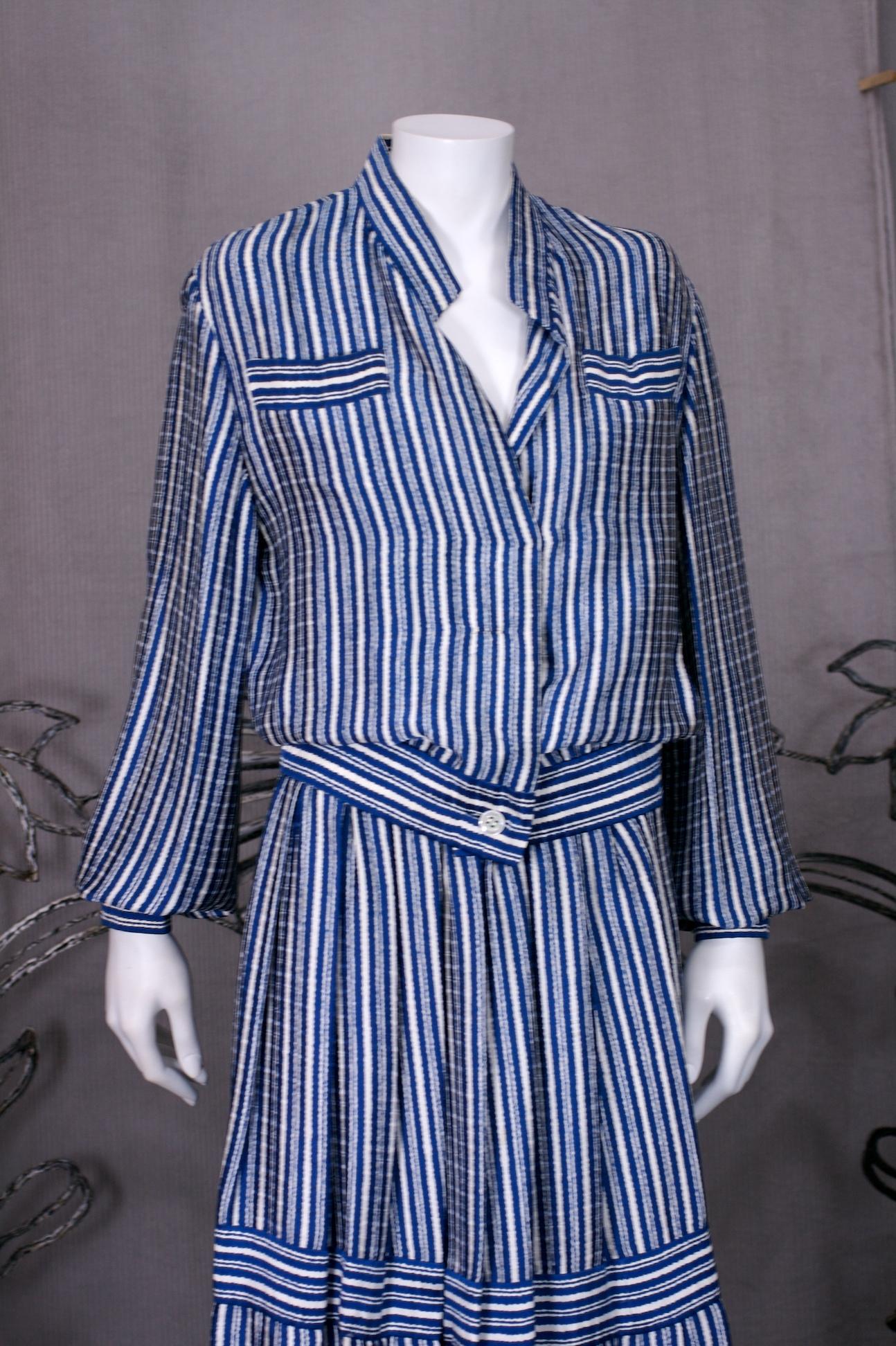 Women's Galanos Silk Crepe Striped 2 Pc Dress For Sale