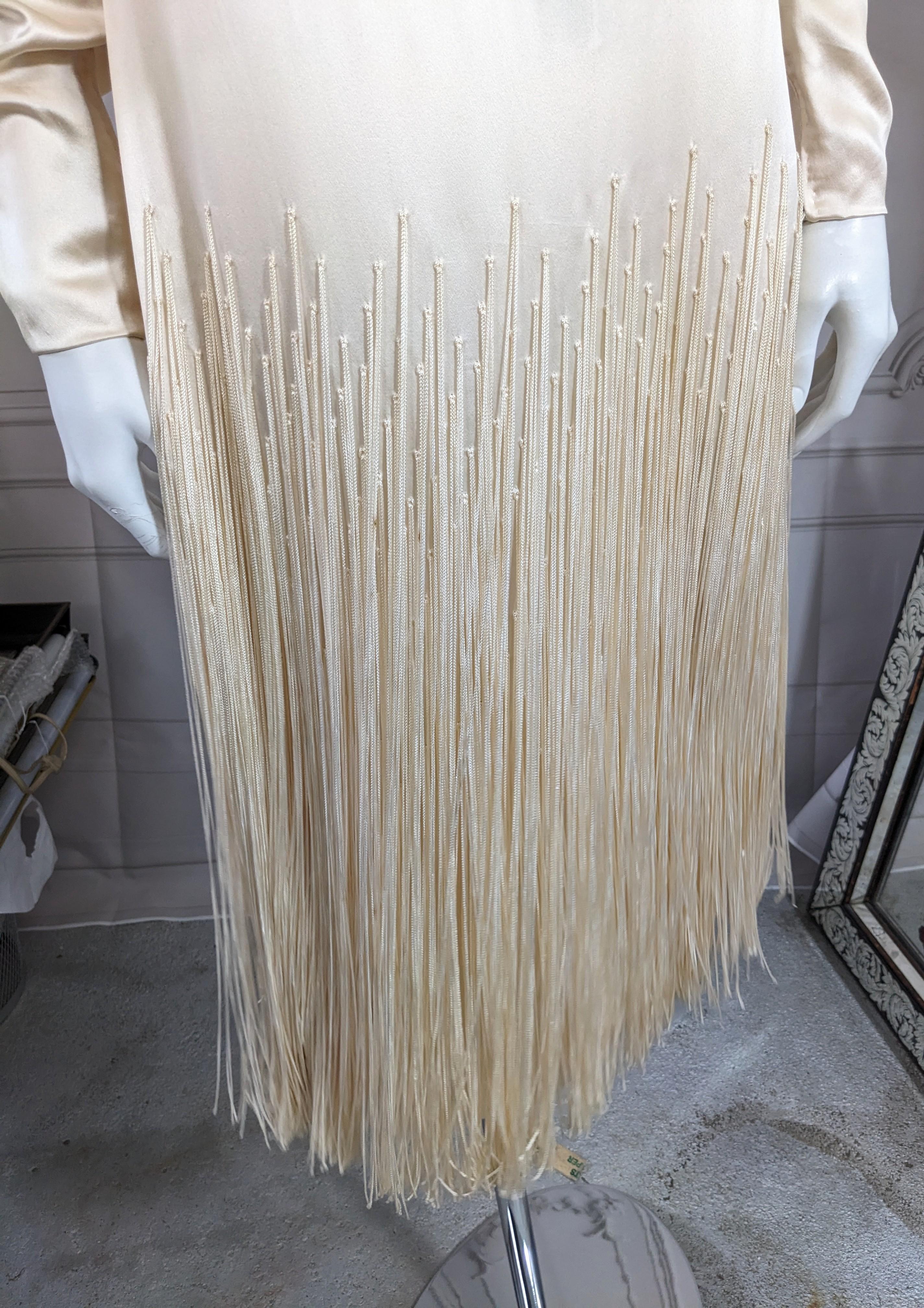 Galanos Silk Satin Hand Fringed Dress For Sale 5