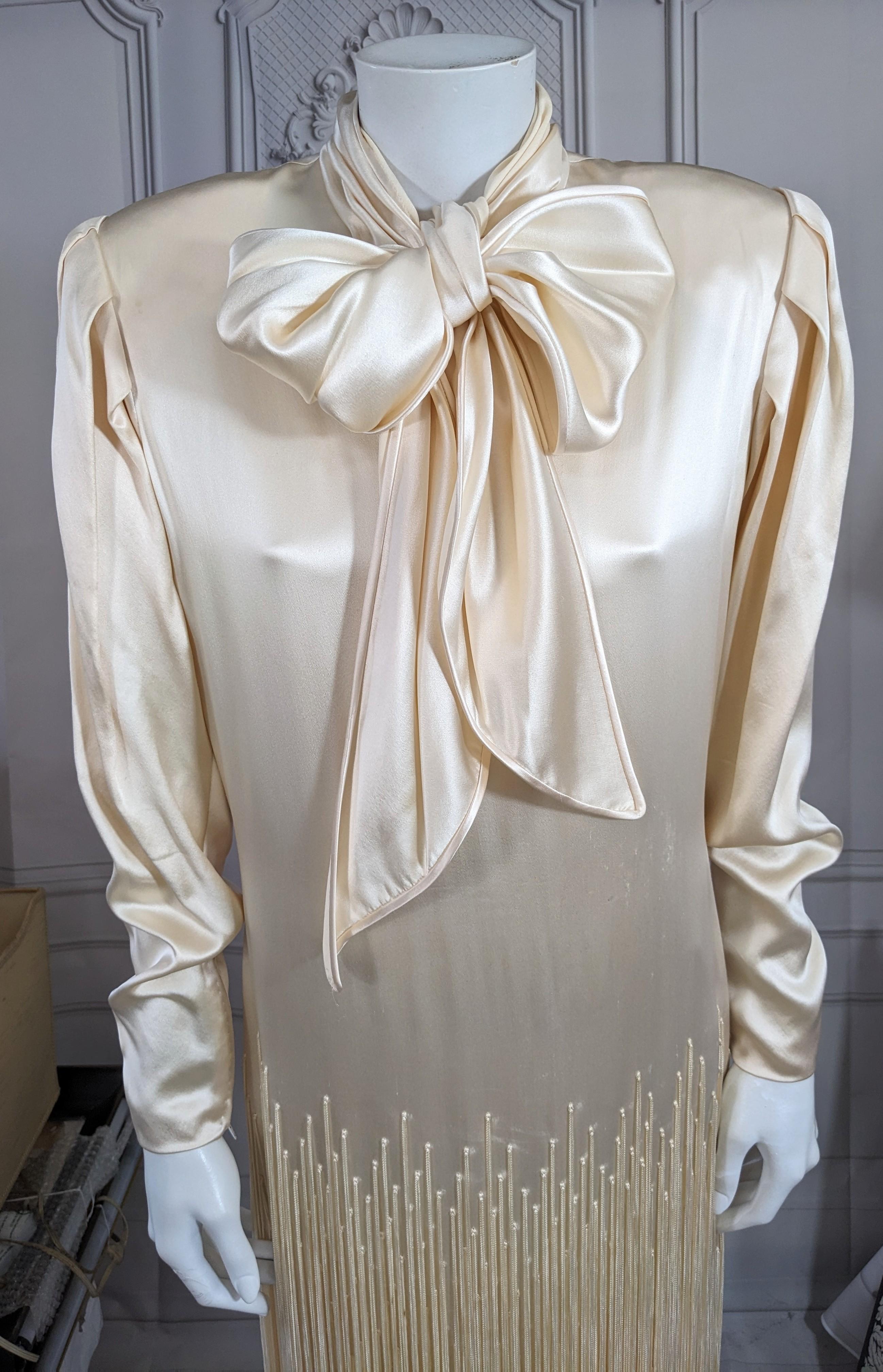 Beige Galanos Silk Satin Hand Fringed Dress For Sale