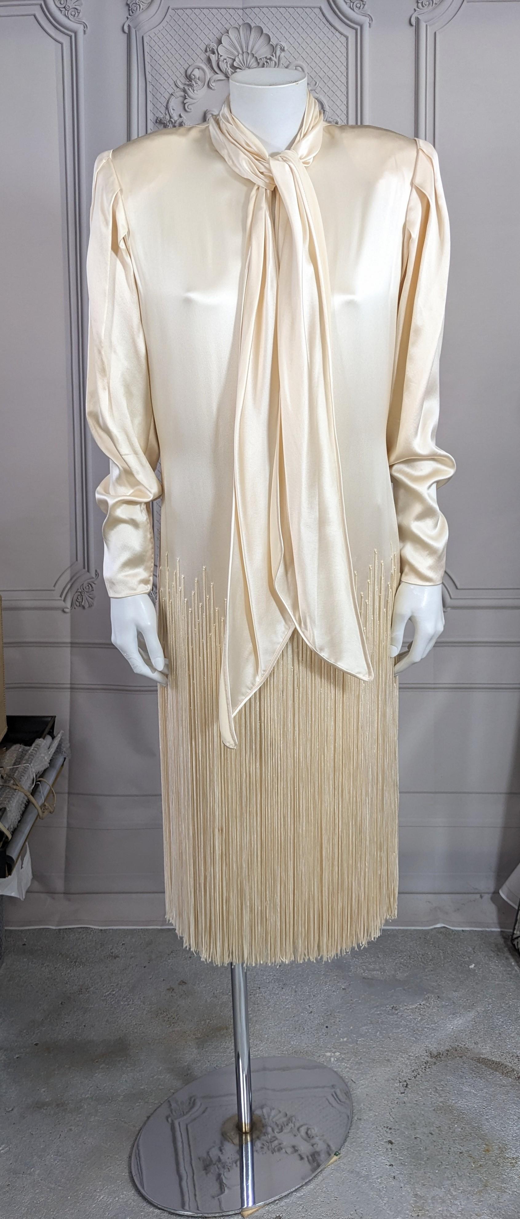 Galanos Silk Satin Hand Fringed Dress In Good Condition For Sale In New York, NY