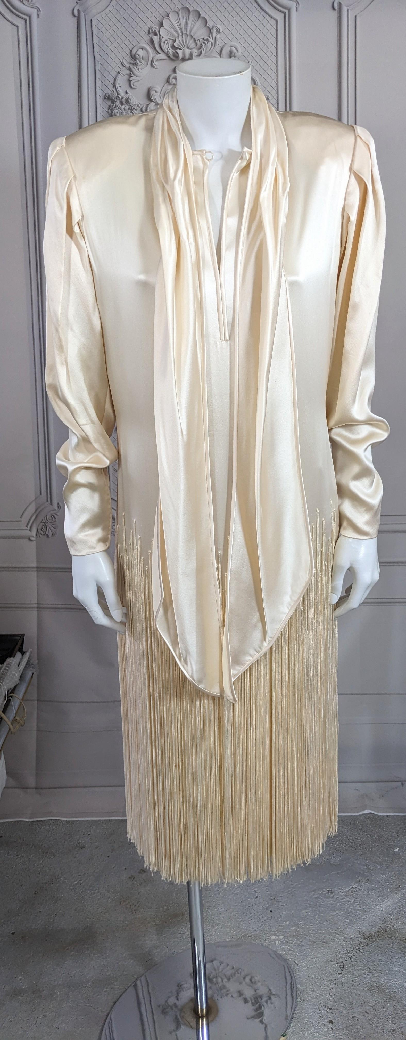 Women's Galanos Silk Satin Hand Fringed Dress For Sale