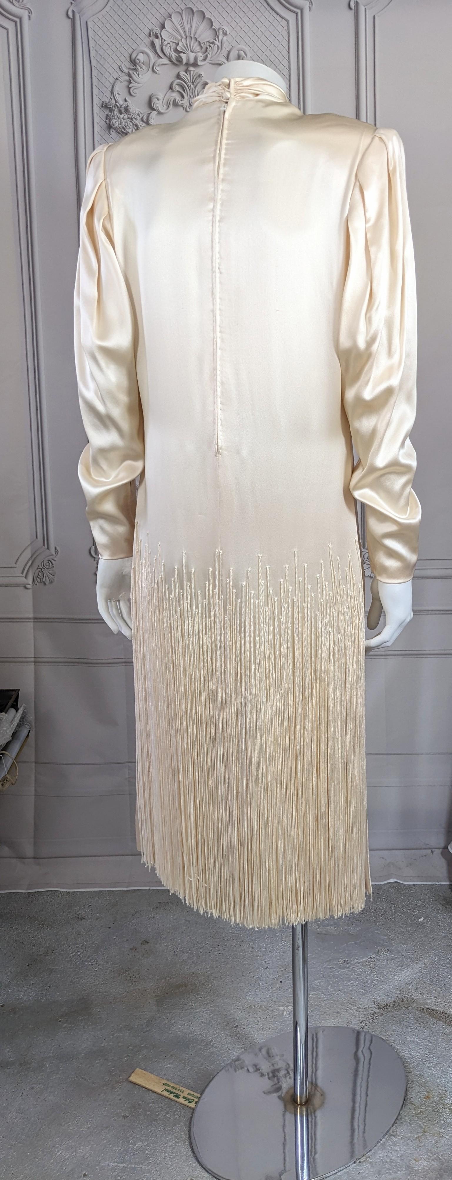 Galanos Silk Satin Hand Fringed Dress For Sale 3