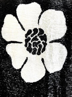 Galanos Solid Beaded Black and White Floral Evening Jacket, 1970s