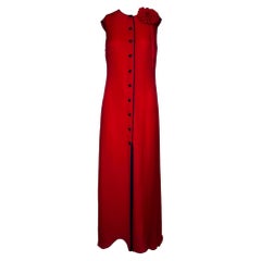 Galanos Spring 1974 Red Silk Flower Pendant Column Dress