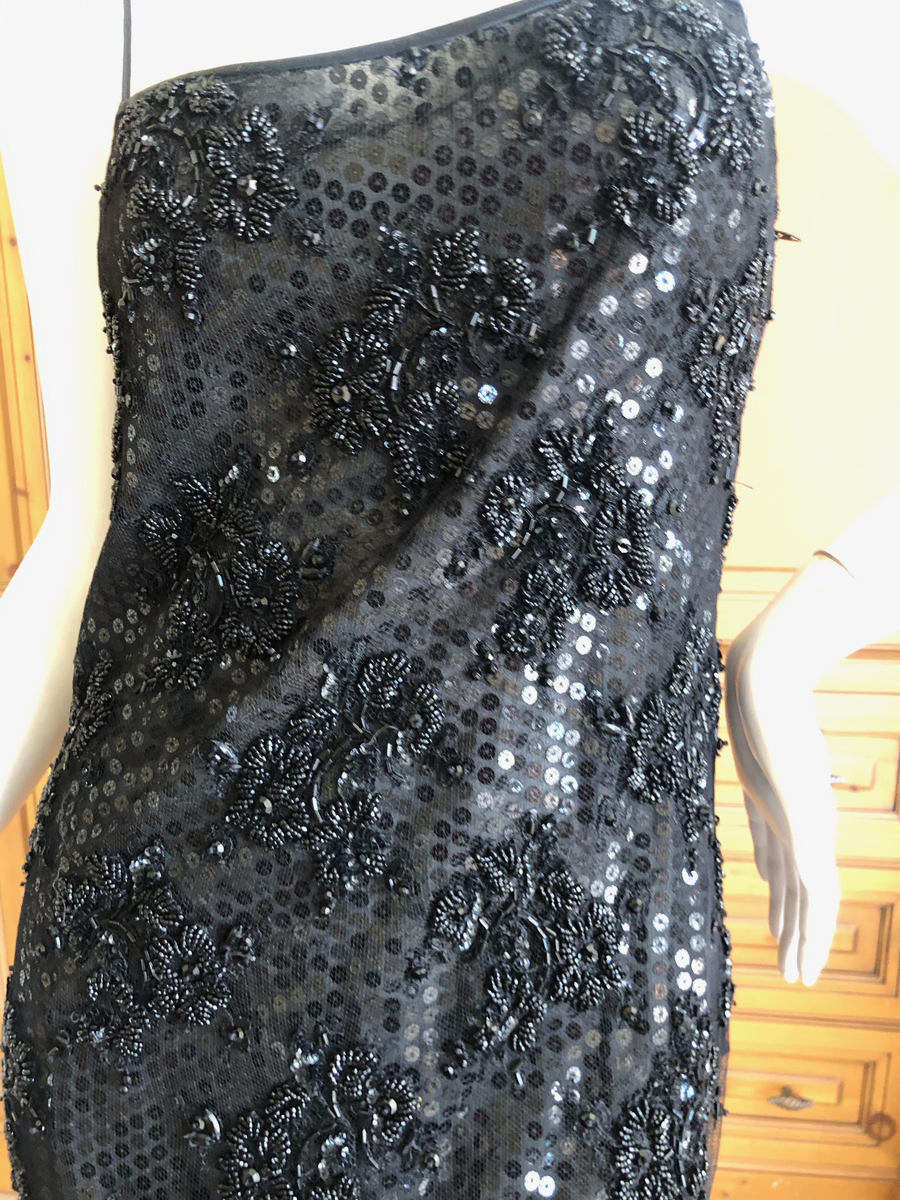  Galanos Superb Sequin and Hand Beaded Lace Little Black Mini Dress In Excellent Condition For Sale In Cloverdale, CA