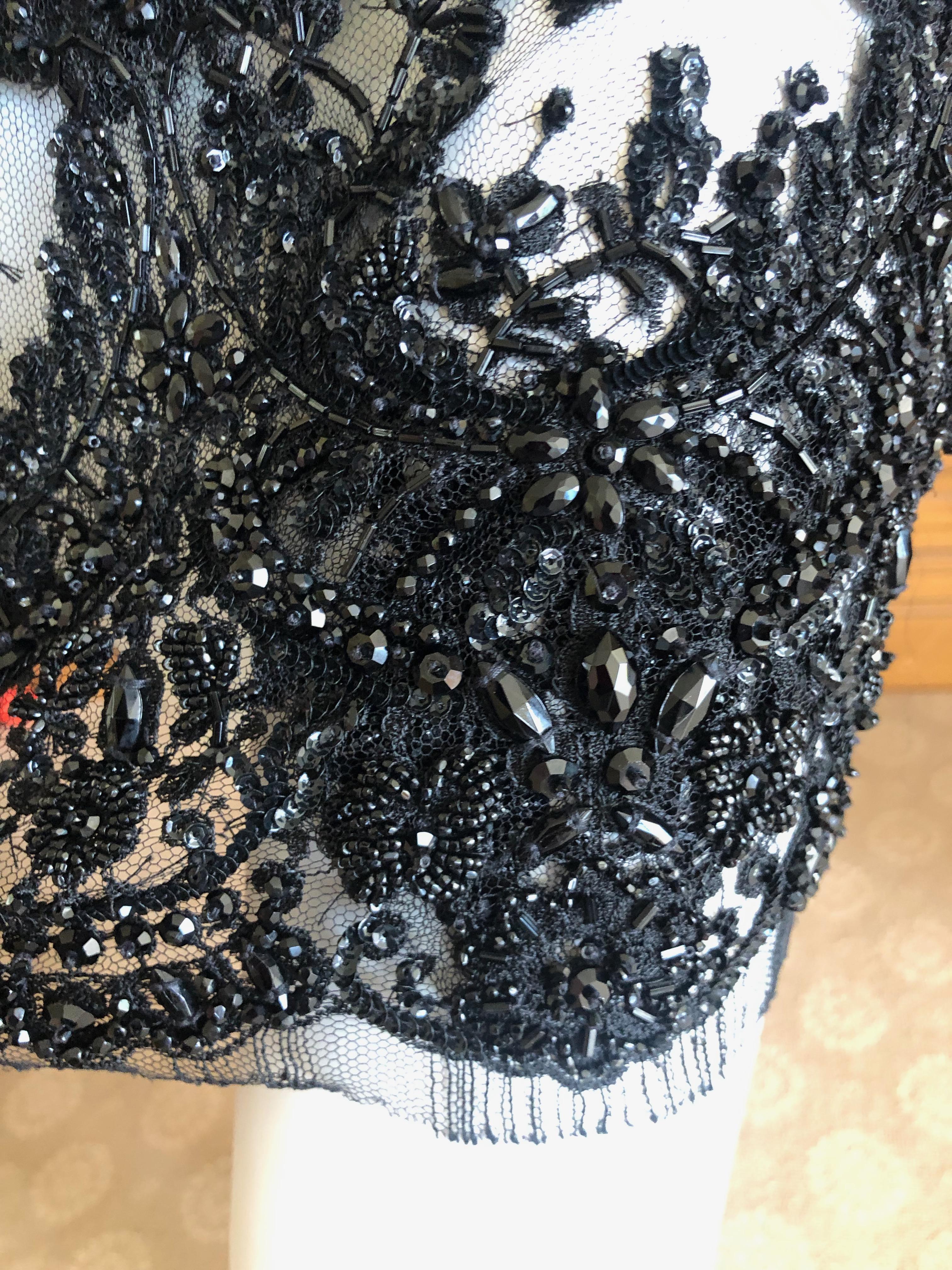  Galanos Superb Sequin and Hand Beaded Lace Little Black Mini Dress In Excellent Condition In Cloverdale, CA