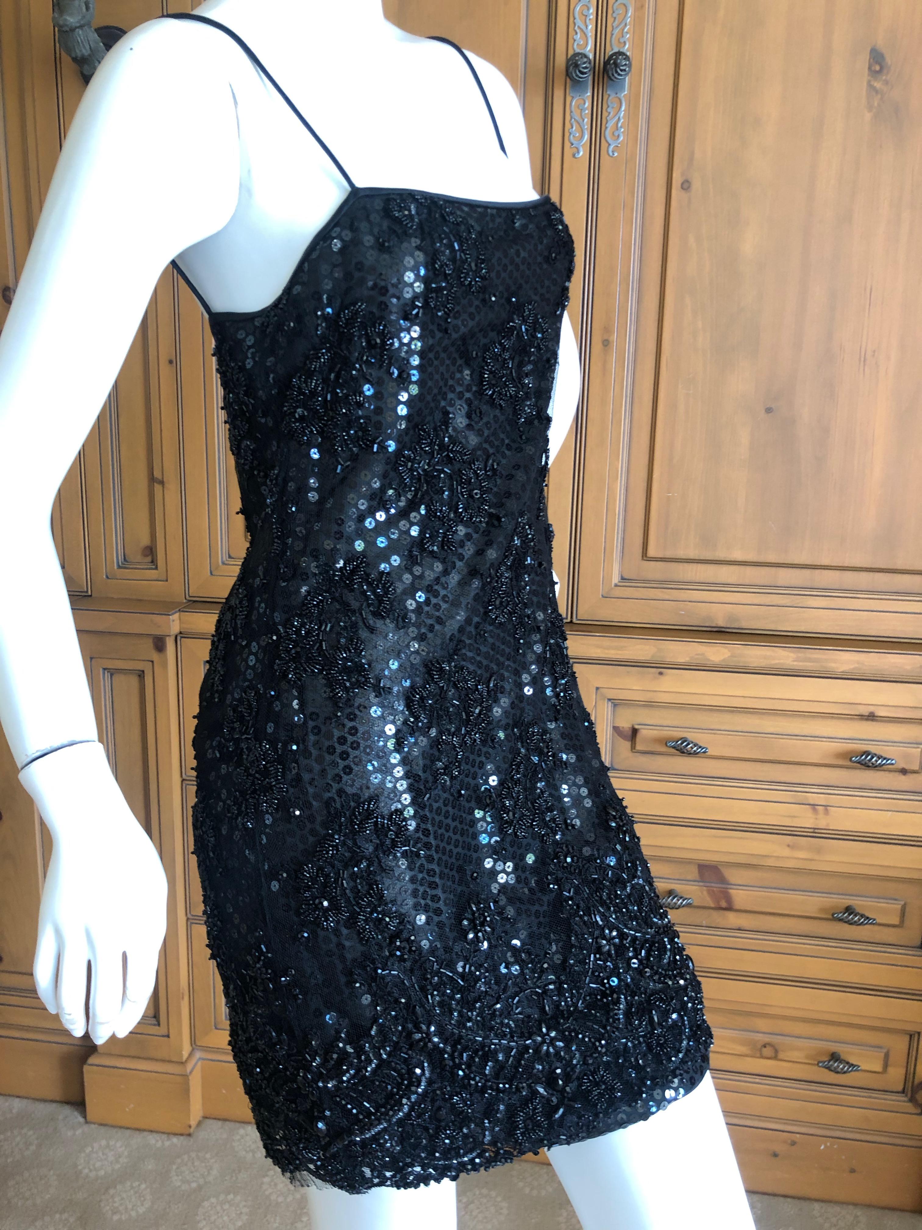  Galanos Superb Sequin and Hand Beaded Lace Little Black Mini Dress For Sale 2