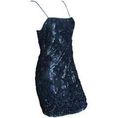  Galanos Superb Sequin and Hand Beaded Lace Little Black Mini Dress