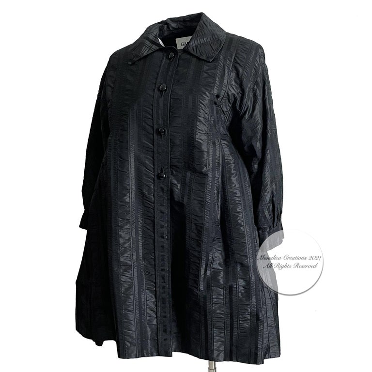 Galanos Swing Coat Black Stripe Satin Evening Wear Vintage Neiman Marcus M For Sale 1