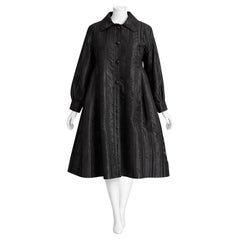 Galanos Vintage Satin Swing Coat Black with Voluminous Sleeves M 1980s
