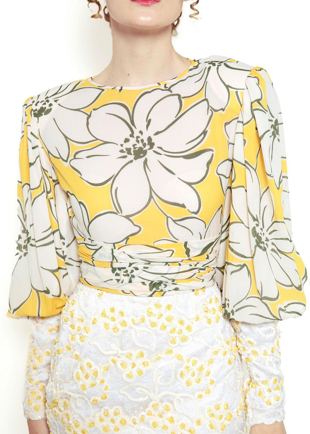 Galanos Yellow/White sequin Floral Cocktail Dress In Good Condition For Sale In Los Angeles, CA