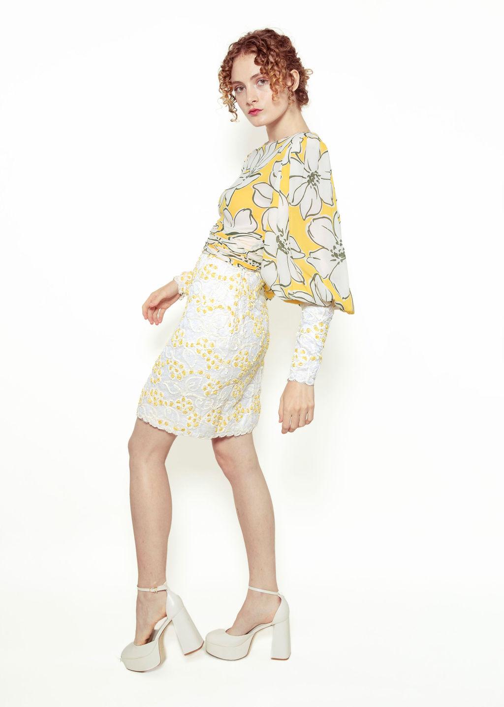 Galanos Yellow/White sequin Floral Cocktail Dress For Sale 1