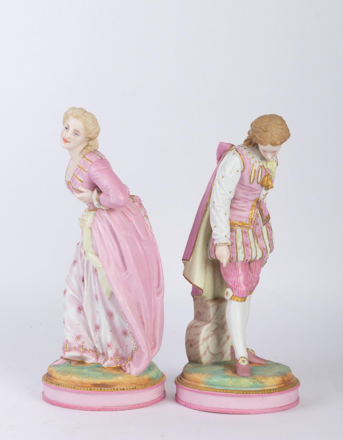 Galant scene couple in biscuit de Sevrés, end of the 19th century.
Measures: H 34 cm, W 15 cm.