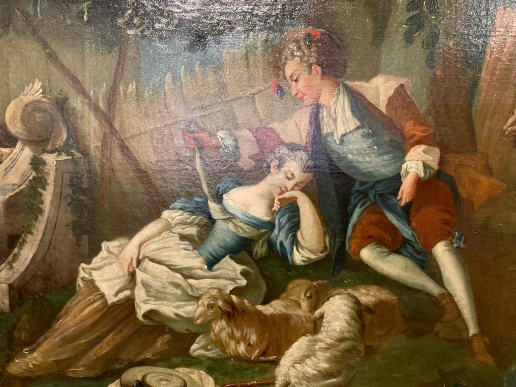 « Scène de Galant », huile sur toile, école française, 18e siècle en vente 2