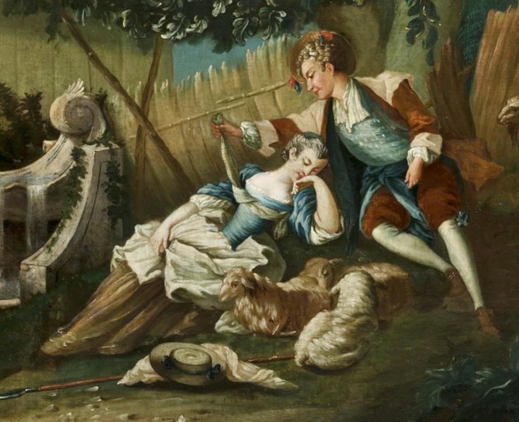 Peinture « Scène de Galant », huile sur toile, école française, 18e siècle en vente