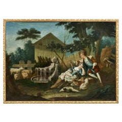 "Galant Scene" Oil on Canvas, French School, 18th Century