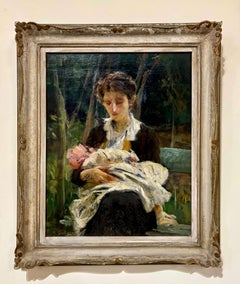 "La Giovane Madre" Ritratto Scuola Napoletana inizio XX Olio su Tela Firmato