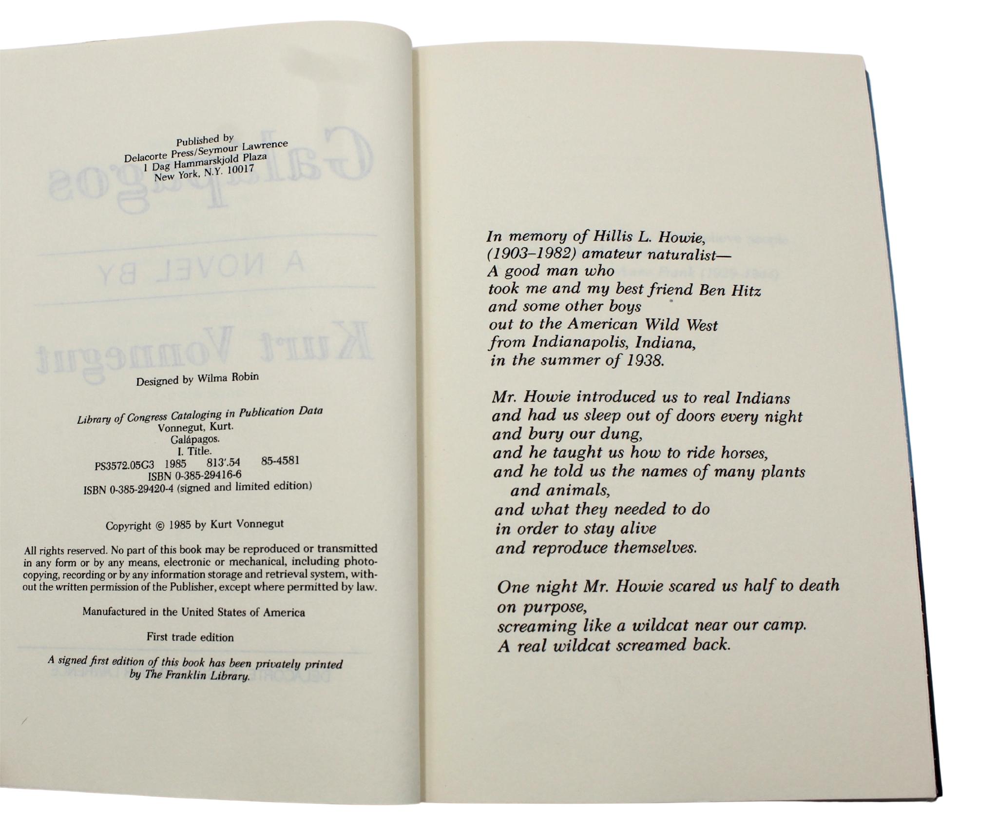 Papier Galapagos par Kurt Vonnegut, première édition pour acheteurs professionnels, avec housse originale, 1985