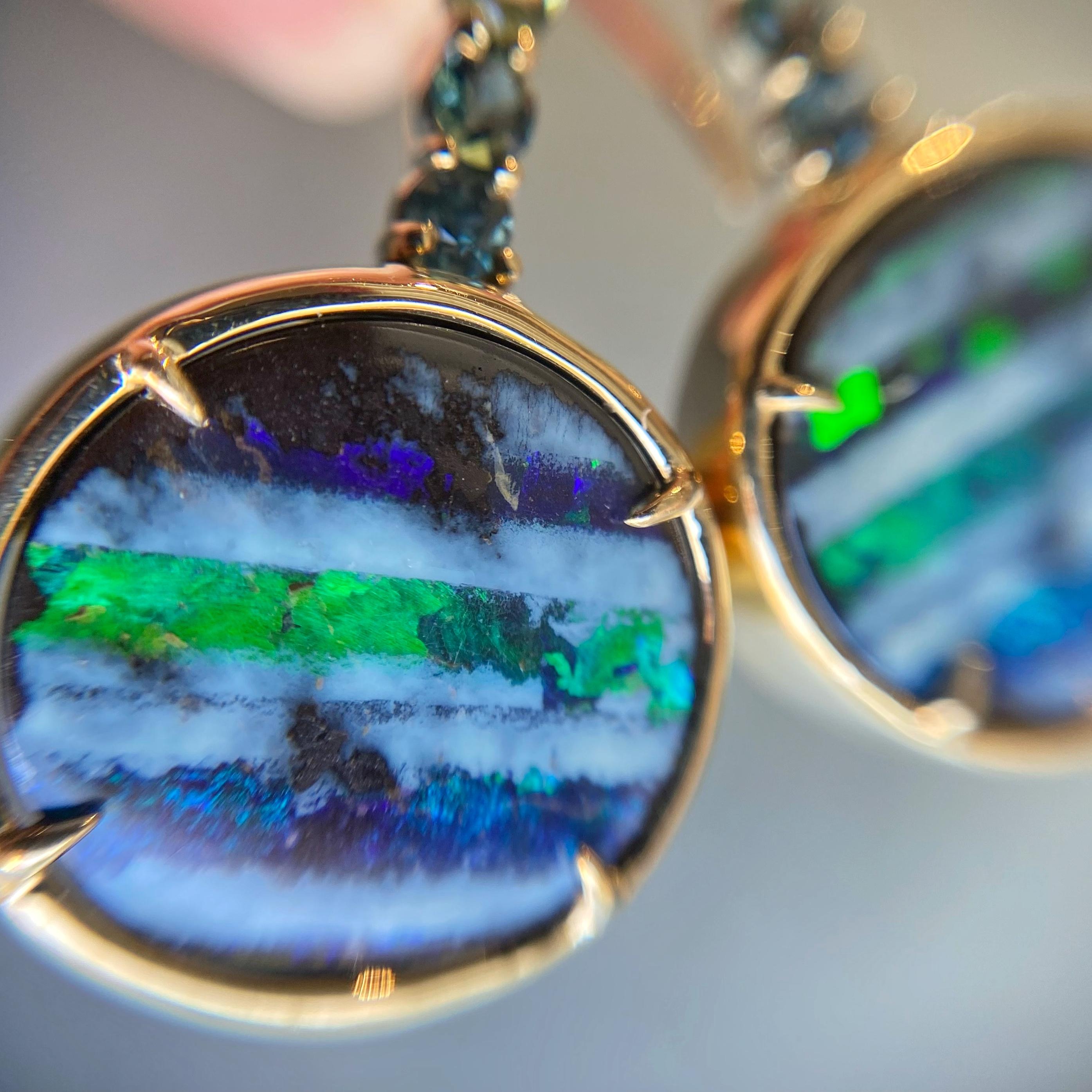 Galapagos Green Sapphire Opal Drop Earrings in 14k Gold by NIXIN Jewelry In New Condition For Sale In Los Angeles, CA