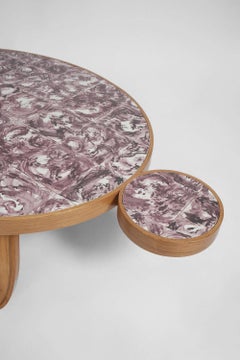 Mesa de centro de roble y azulejos "Galápagos", Edición Barracuda.