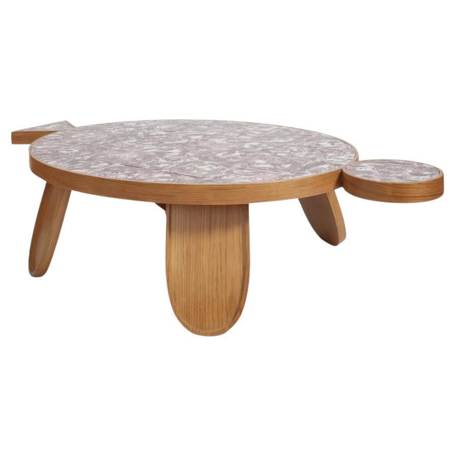 Galapagos" oak and tiles coffee table, Barracuda Edition. For Sale