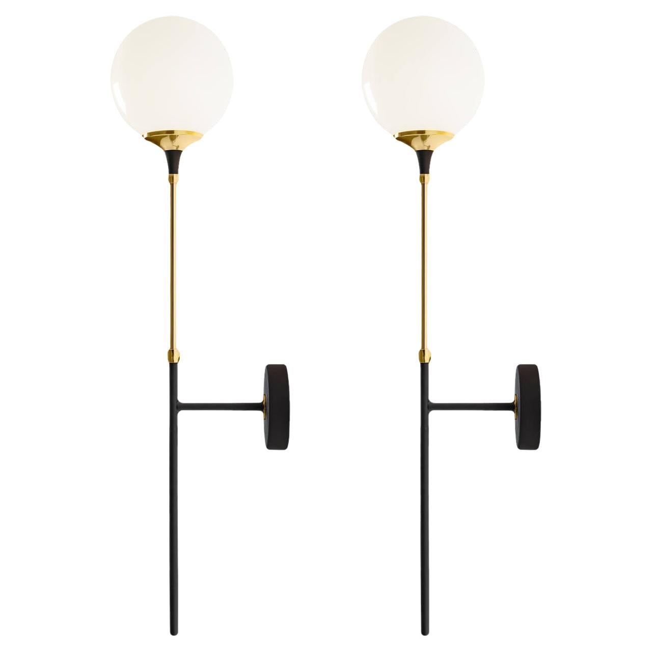 'Galassia' Brass and Glass 2-Armed Wall Lamp for Stilnovo In New Condition For Sale In Glendale, CA