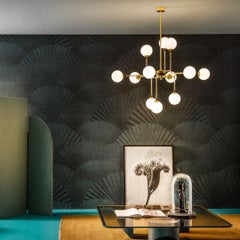 'Galassia' Brass & Glass 12-Shade Suspension Lamp for Stilnovo