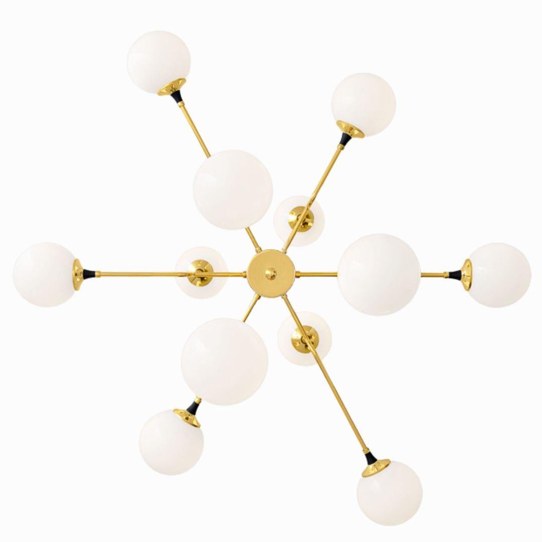 Mid-Century Modern 'Galassia' Brass & Glass 12-Shade Suspension Lamp for Stilnovo For Sale