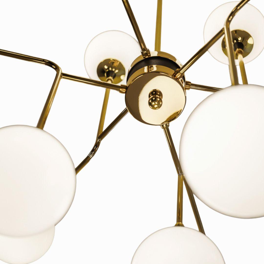 Italian 'Galassia' Brass & Glass 12-Shade Suspension Lamp for Stilnovo For Sale
