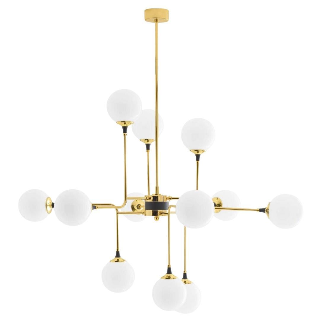 'Galassia' Brass & Glass 12-Shade Suspension Lamp for Stilnovo For Sale