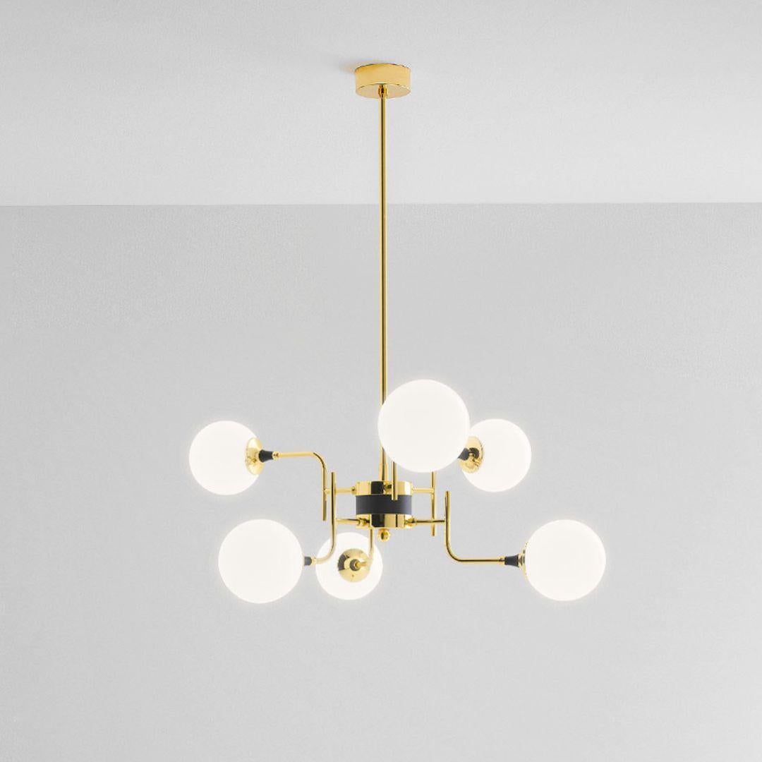 'Galassia' brass & glass 6-shade suspension lamp for Stilnovo

Founded in 1946 in Milan, Stilnovo was one of the most innovative lighting companies in Italy during the Midcentury era, producing iconic pieces by such luminaries as Joe Colombo, Angelo