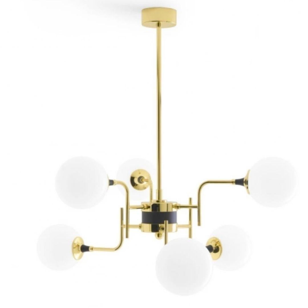 Italian 'Galassia' Brass & Glass 6-Shade Suspension Lamp for Stilnovo For Sale