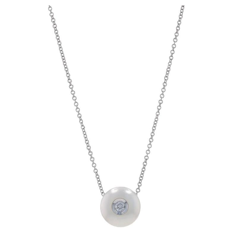 Galatea Cultured Pearl & Diamond Pendant Necklace 18" - White Gold 14k For Sale