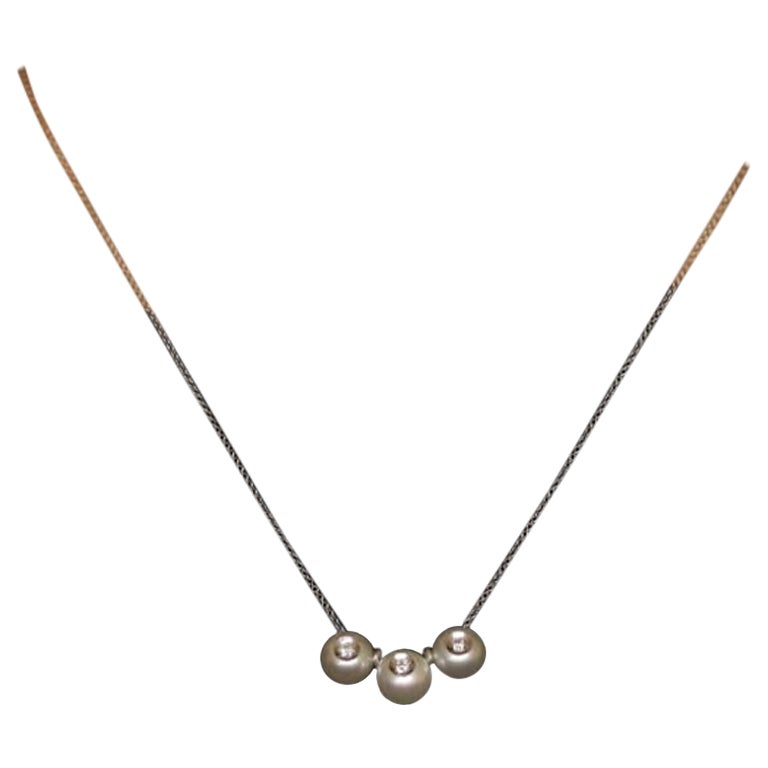 Galatea Zuchtperlen- und Diamant-Dreistein-Halskette 18" Weißgold 14k .12ctw