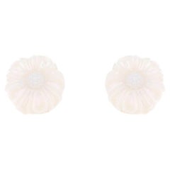 Galatea Daisy Cultured Pearl Stud Earrings Yellow Gold 14k Carved Flower Pierced