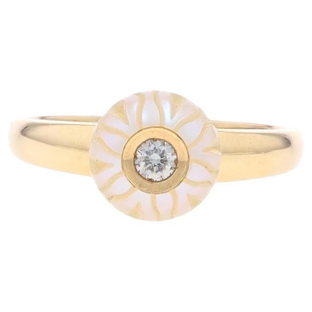 Galatea Pearl & Diamond Ring - Yellow Gold 14k Carved Floral For Sale