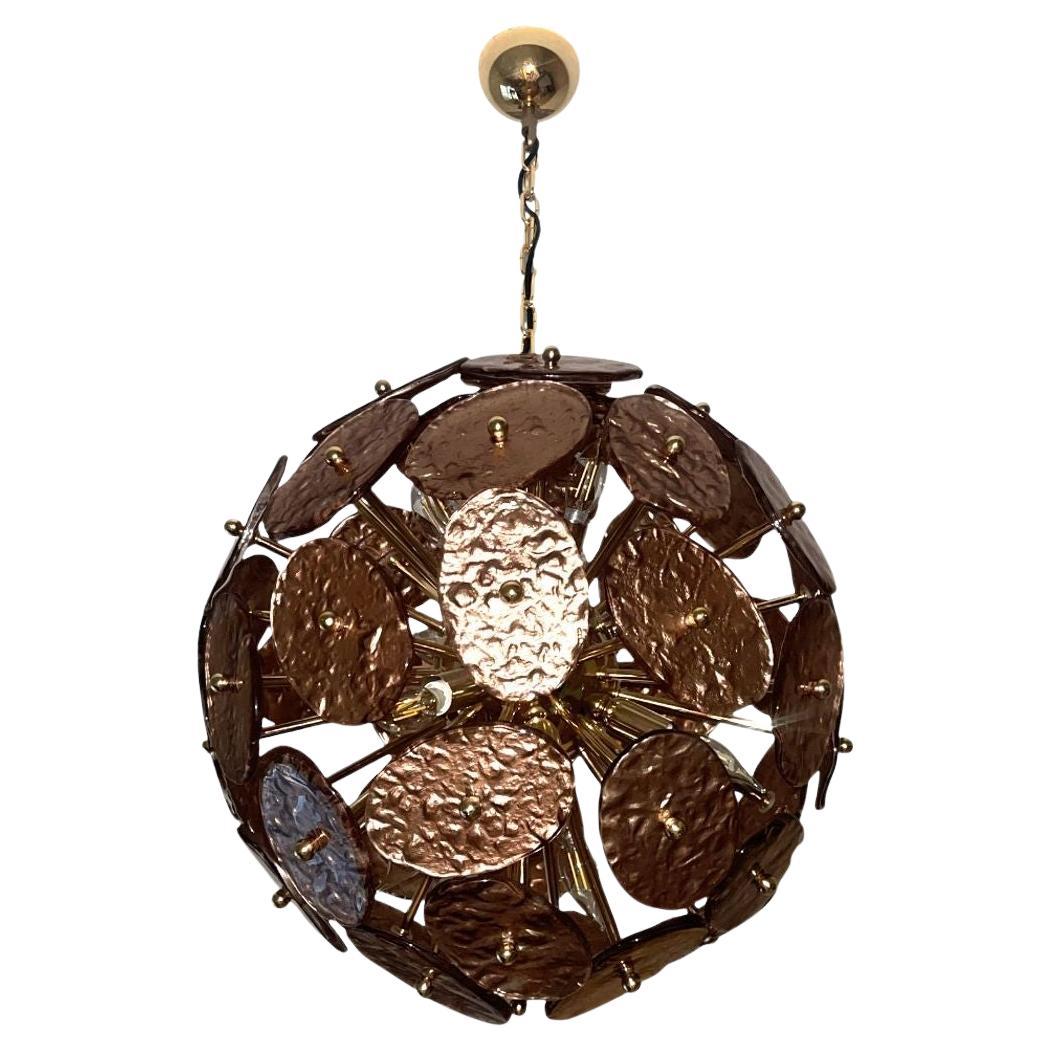 Lampadario Galattico Sputnik con dischi di vetro di Murano in rame. Italia, anni 
80. in vendita