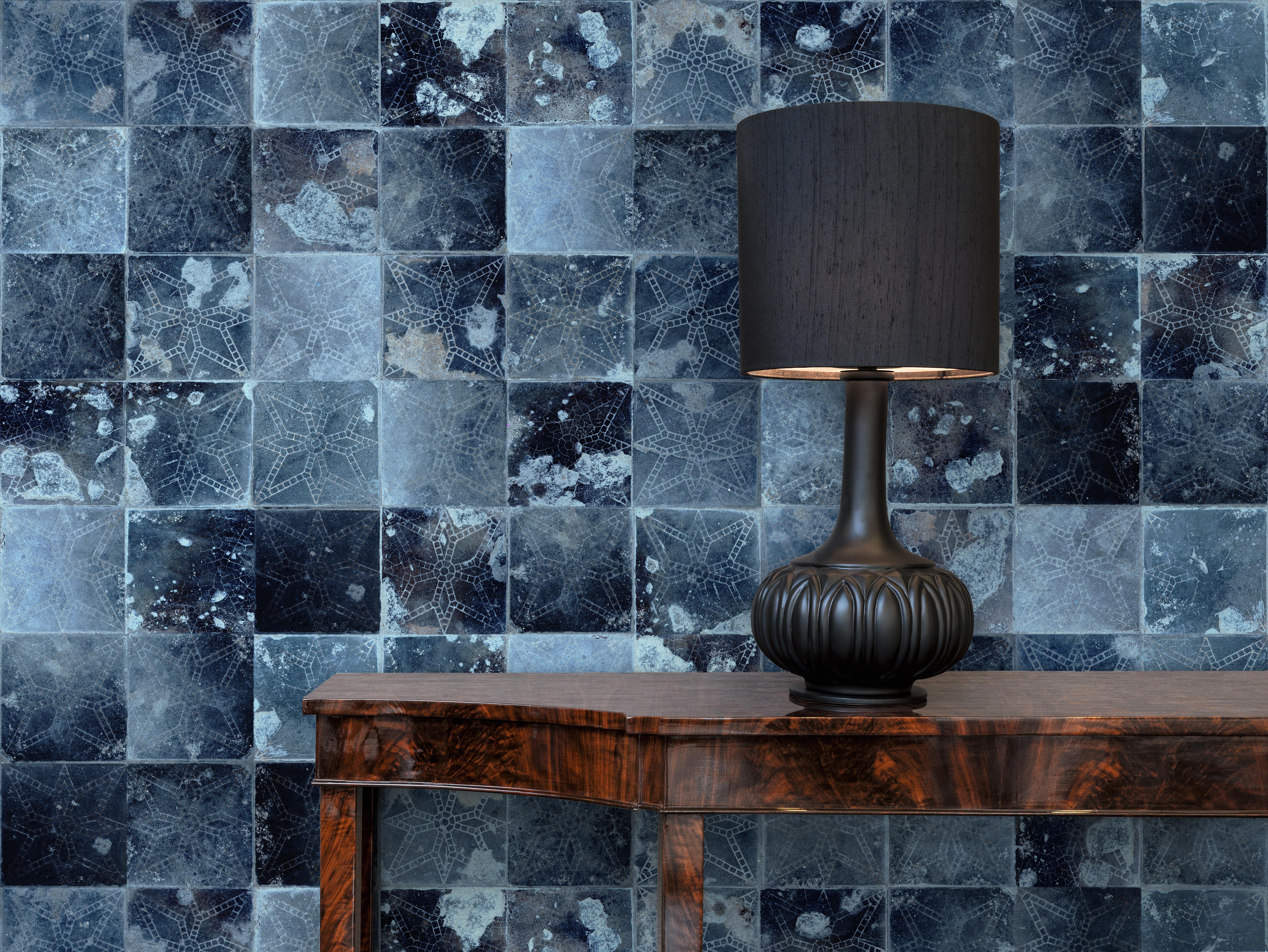 Modern Galaxia Tile Print Wallpaper in Blue Moon Colorway For Sale
